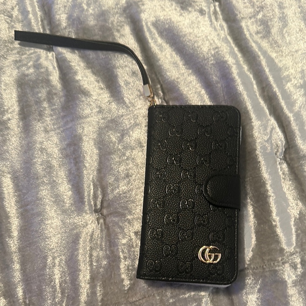 Gucci Black Leather Phone Case with GG Logo